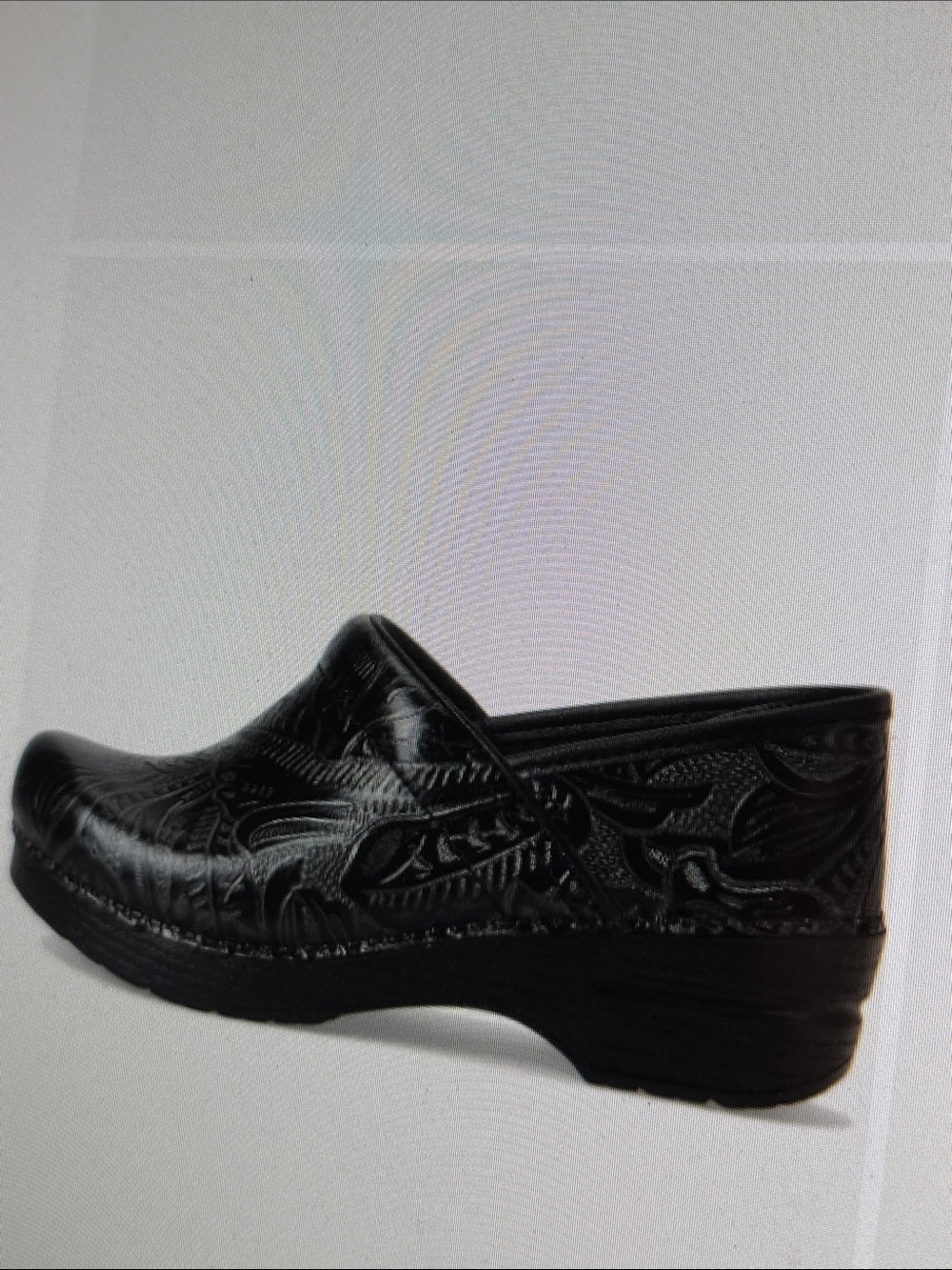 Dansko Black Embossed Floral Tooled Leather Clogs 39 - Picture 10 of 11